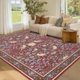 thumbnail image 1 of Garvee 9'x12' Floral Animal Print Area Rug Washable Rugs, Low Pile Stain Resistant Rug Botanical Bird Soft Carpet for Living Room Bedroom Dining Room, Red, 1 of 8