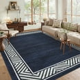 thumbnail image 1 of Garvee 9'x12' Geometric Bordered Area Rug Living Room Carpet, Washable Rug Non-Slip Non-Shedding Low Pile Floor Mats for Bedroom Home Office, Navy Blue, 1 of 7