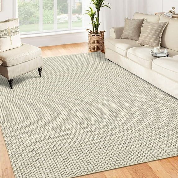 Garvee 9'x12' Large Area Rugs for Living Room Bedroom Modern Braided Print Low Pile Non Slip Area Rug, Beige
