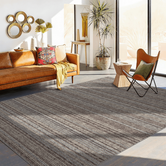 Garvee 9'x12' Large Area Rugs for Living Room Bedroom Modern Braided Print Low Pile Non Slip Area Rug, Brown/Multi
