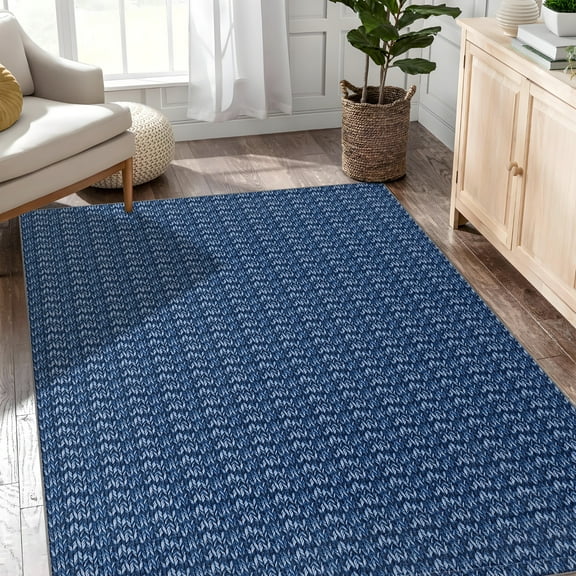Garvee 9'x12' Large Area Rugs for Living Room Bedroom Modern Braided Print Low Pile Non Slip Area Rug, Navy Blue