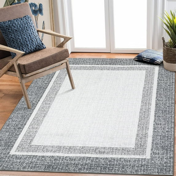 Garvee 9'x12' Large Area Rugs for Living Room Bedroom Modern Farmhouse Border Rug Low Pile Non Slip Area Rug, Gray