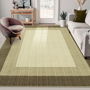 Garvee 9'x12' Large Area Rugs for Living Room Bedroom Modern Farmhouse Bordered Low Pile Non Slip Area Rug, Brown