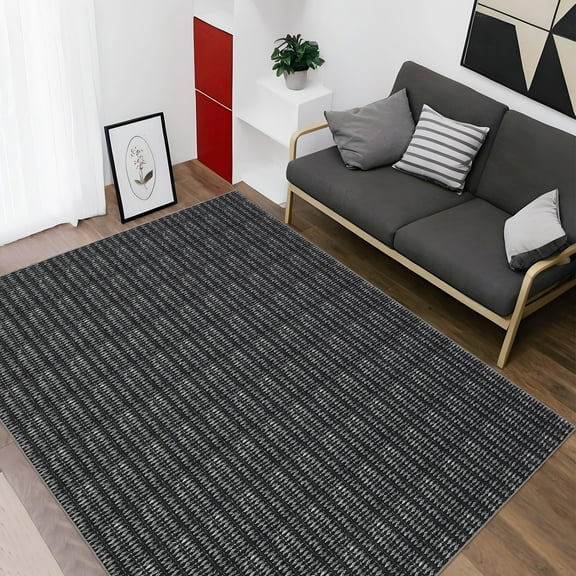Garvee 9'x12' Living Room Rug Soft Modern Area Rug Non Slip Non Shedding Contemporary Braided Print Rug for Home Office, Black
