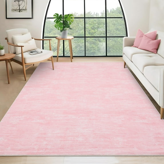 Garvee 9'x12' Modern Abstract Area Rug Solid Rug with Non Slip Rubber Backing, Washable Rug Low Pile Ultra Soft Indoor Carpet for Living Rooms Bedroom Dining Room, Pink