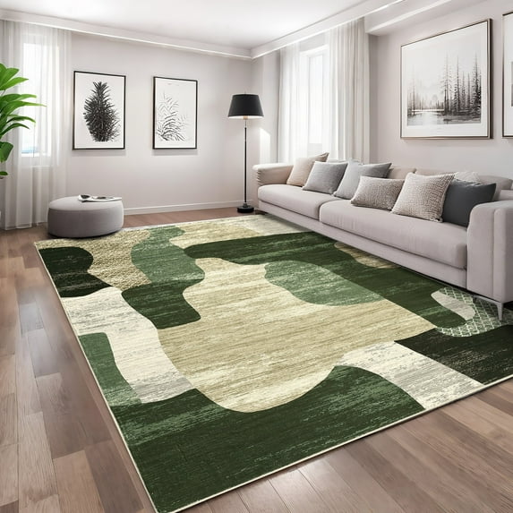 Garvee 9ftx12ft Area Rug Washable Rugs, Non-Slip Rugs Soft Low Pile Indoor Carpet, Modern Abstract Rug for Living Room Bedroom Home Decor, Green