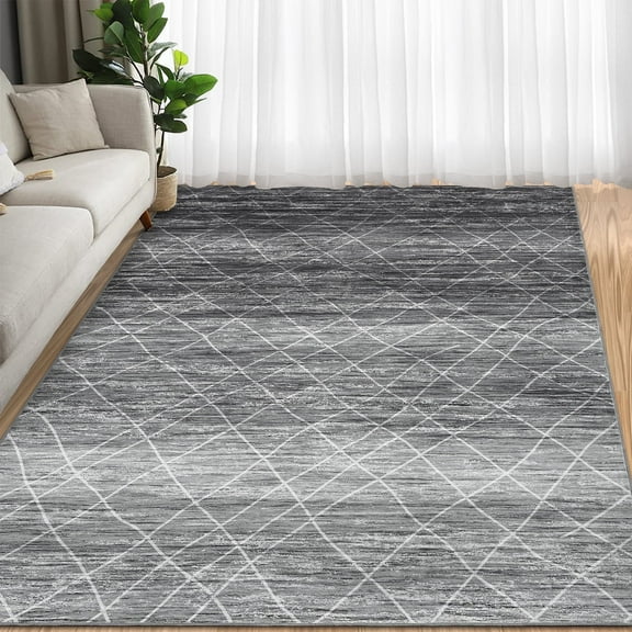Garvee 9'x12' Modern Abstract Area Rugs, Machine Washable Area Rug Neutral Indoor Floor Carpet Low Pile Rugs for Living Room Bedroom Office, Gray