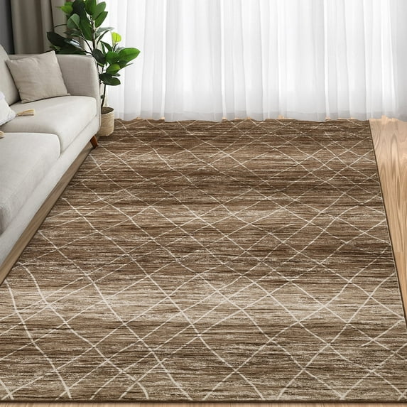 Garvee 9'x12' Modern Abstract Area Rugs, Machine Washable Area Rug Neutral Indoor Floor Carpet Low Pile Rugs for Living Room Bedroom Office, Khaki