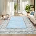 thumbnail image 1 of Garvee 9'x12' Modern Bordered Area Rug Floral Washable Rugs Non-Shedding Stain-Resistant Rugs for Dining Room Home Office, Light Blue, 1 of 8