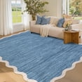 thumbnail image 1 of Garvee 9'x12' Modern Scalloped Rug Washable Rug with Non Slip Backing, Neutral Farmhouse Soft Low Pile Carpet for Living Room Bedroom Home Office, Blue, 1 of 8