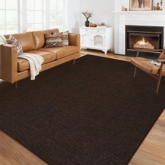 Garvee 9'x12' Modern Solid Color Area Rug Minimalist Woven Textured Carpet, Washable Rug Non Slip Low Pile Indoor Mats for Living Room Bedroom Dining Room, Red Brown