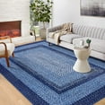 thumbnail image 1 of Garvee 9'x12' Rug Braided Print Area Rug Farmhouse Border Rug Geometric Area Rug Stain-Resistant Non-Shedding Accent Rug, Navy Blue, 1 of 7