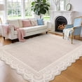 thumbnail image 1 of Garvee 9'x12' Scalloped Area Rug Modern Lace Edge Carpet, Washable Solid Rug Non-Slip Low Pile Indoor Mats for Living Room Bedroom Home Decor, Beige, 1 of 10