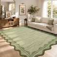 thumbnail image 1 of Garvee 9'x12' Scalloped Wavy Border Area Rug Neutral Washable Carpet, Non Slip Minimalist Striped Floor Rug for Living Room Bedroom Home Office, Green, 1 of 6