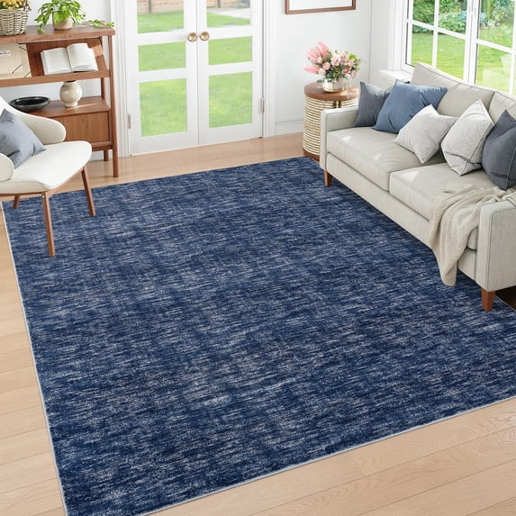 Garvee 9'x12' Solid Area Rug, Machine Washable Rug Indoor Carpet Non-Slip Low-Pile Modern Area Rug for Living Room Bedroom Office, Blue