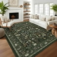 thumbnail image 1 of Garvee 9'x12' Vintage Floral Area Rugs Washable Botanical Printed Rugs Carpet, Low Pile Non Slip Oriental Rug Stain Resistant Indoor Rugs for Living Room Bedroom Dining Room, Dark Green, 1 of 8