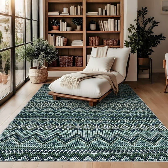Garvee 9'x12' Vintage Boho Area Rug Clearance Living Room Rugs, Washable Non Slip Bohemian Rugs Retro Carpet Indoor Rugs for Bedroom Dining Room, Blue Green