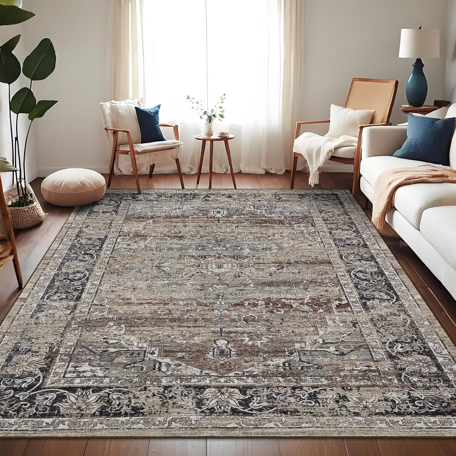 Garvee 9'x12' Washable Area Rugs for Living Room Floral Print Medallion ...