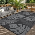 thumbnail image 1 of Garvee 9'x18' Outdoor Rug Waterproof Plastic Straw Rug, Modern Tropical Leaf Woven Carpet UV-Resistant Reversible Mat for Patio RV Deck Beach Porch, Black Gray, 1 of 5