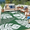 thumbnail image 1 of Garvee 9'x18' Outdoor Rugs Modern Leaves Pattern Reversible Plastic Straw Rug Waterproof Camping Rug for Patio RV Beach Deck, Green White, 1 of 7
