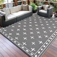 thumbnail image 1 of Garvee 9'x18' Waterproof Outdoor Rug Modern Bordered Reversible Outdoor Carpet, Plastic Straw Rug Portable RV Picnic Camping Mat for Garden Backyard Deck Balcony, Gray, 1 of 6