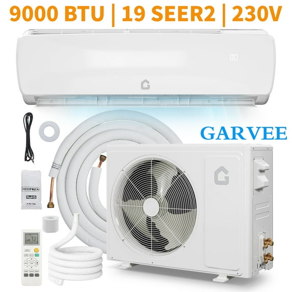 Garvee 9000 BTU Air Conditioners with Heat, 19 SEER2 Mini Split AC for Cools Rooms up to 450 Sq.ft, 230V, White