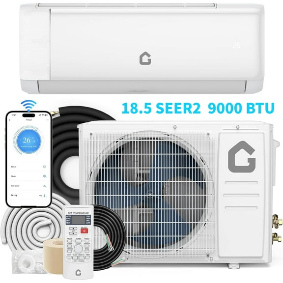 Garvee 9000 BTU WIFI Mini Split Air Conditioner and Heat, Wall AC Units with Heat Pump, 18.5 SEER2 Inverter, Cools Rooms Up to 450 Sq.ft, 208-230V, White