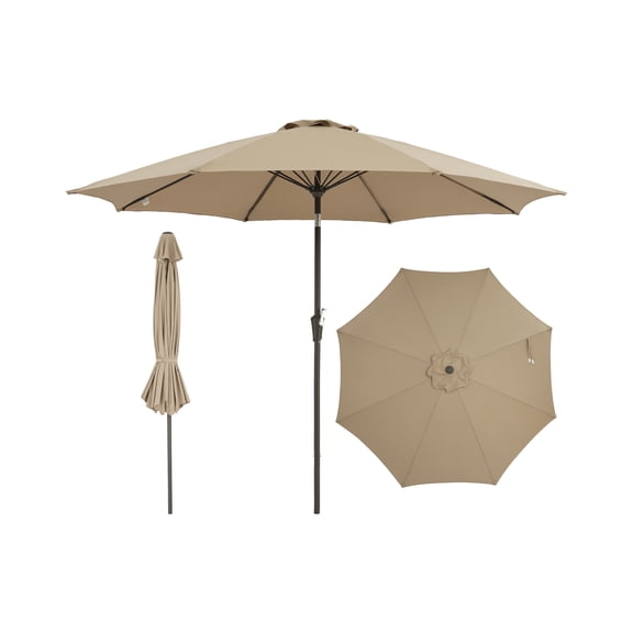 Garvee 9FT Outdoor Patio Umbrella, Outdoor Table Umbrella with Push Button Tilt and Crank, Market Umbrella with 8 Sturdy Ribs, UV Protection Waterproof for Garden Backyard Deck Pool, Brown