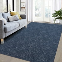 Garvee 9x12 Area Rug Modern Solid Jacquard Textured Large Rugs for Living Room Bedroom Machine Washable Farmhouse Floor Cover Non-Slip Accent Rug, Navy Blue