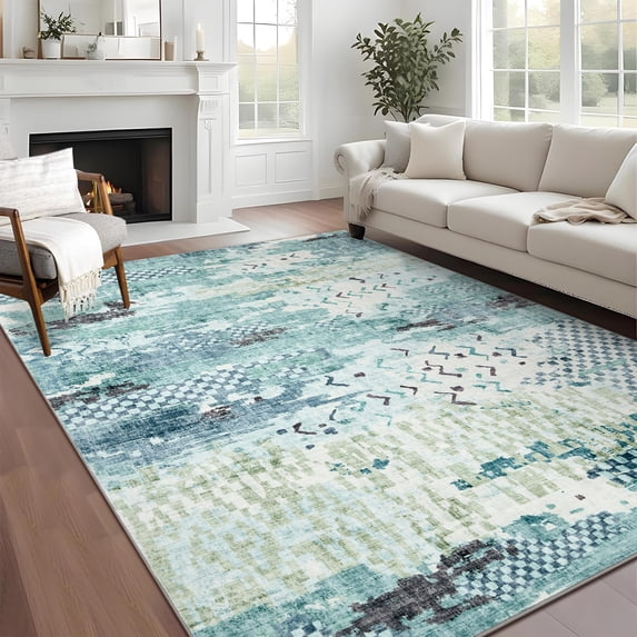 Garvee 9x12 Modern Abstract Area Rug Machine Washable Rug, Soft Non-Slip Indoor Carpet for Living Room Bedroom Home Office, Blue