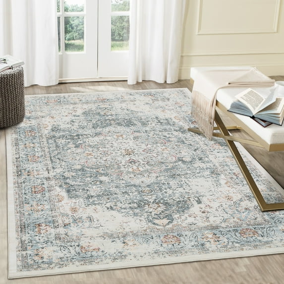 Garvee 9x12 Vintage Printed Area Rug Machine Washable Rug, Non Slip Non Shedding Rugs Low Pile Indoor Carpet for Living Room Bedroom Playroom Office, Gray