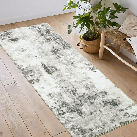 Garvee 2x6 Modern Abstract Area Rug Accent Carpet, Machine Washable Rug Stain-Resistant Contemporary Rug with Non-Slip Backing Low Pile Rug for Kitchen Laundry Bedroom, Gray Camel