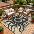 thumbnail image 1 of Garvee 9x12ft Outdoor Rug Waterproof Reversible Plastic Straw Rug, Modern Boho Sun Pattern Rug, Large RV Camping Mat Portable Outdoor Carpet for Patio, Balcony, Picnic, Beach, Deck, Black/Coffee, 1 of 10