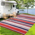 thumbnail image 1 of Garvee 9x12ft Waterproof Outdoor Rugs Modern Striped Outdoor Camping Rugs for Patio, Reversible UV-Resistant Plastic Straw Rugs Carpet for Porch, Deck, Backyard, Balcony, Red, 1 of 9