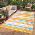 thumbnail image 1 of Garvee 9x12ft Waterproof Outdoor Rugs Modern Striped Straw Rugs for Patio, Reversible UV-Resistant Plastic Outdoor Camping Rugs Carpet for Porch, Deck, Backyard, Balcony, Orange, 1 of 6
