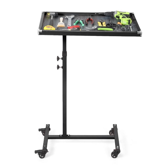 Garvee Adjustable Mobile Work Table – 220LBS Heavy Duty Mechanic Tool Tray, 17x26.7" Rolling Steel Workbench with 360° Swivel Casters, Garage Cart for Auto Repair, Workshop, DIY – Black