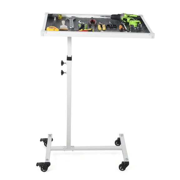 Garvee Adjustable Rolling Mechanic Work Table – 220LBS Heavy Duty Steel Workbench Cart with Tool Tray, 17"x26.7" Mobile Table for Garage, Workshop, Auto Repair, DIY – White