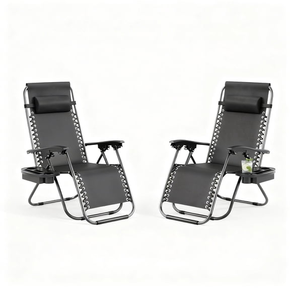 Garvee Adjustable Zero Gravity Lounge Chair Set of 2, Pillow & Cup Holder Tray, Black