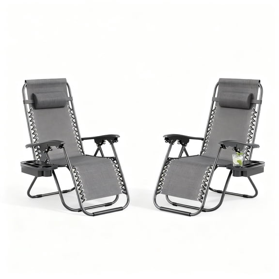 Garvee Adjustable Zero Gravity Lounge Chair Set of 2, Pillow & Cup Holder Tray, Gray