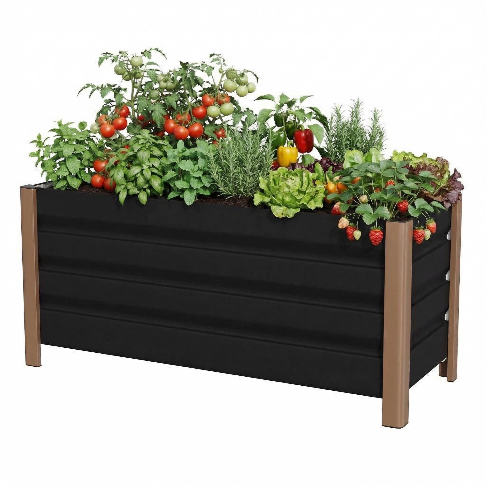 Garvee Aluminum Planter Box, Raised Garden Bed with Drainage Holes, 39.3" x 15.7" x 17.7", Black