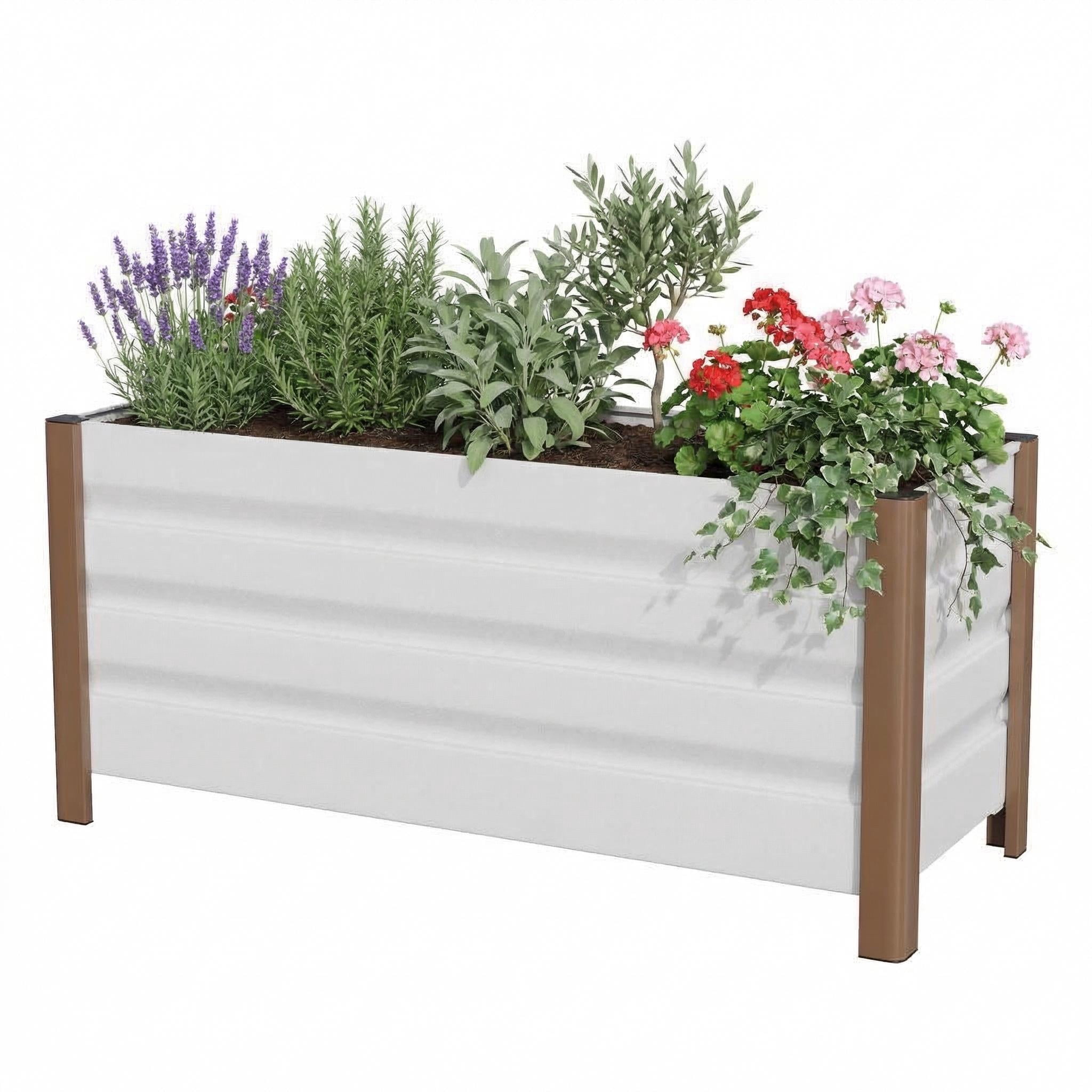 Garvee Aluminum Planter Box, Raised Garden Bed with Drainage Holes, 39.3" x 15.7" x 17.7", White