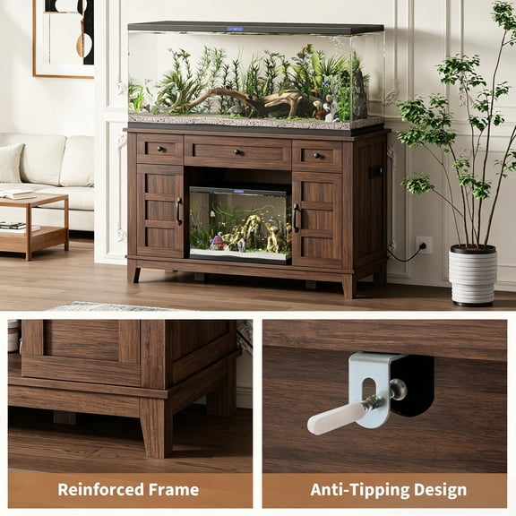 Garvee Aquarium Stand with Drawers, Storage Cabinet and Power Outlets, Brown