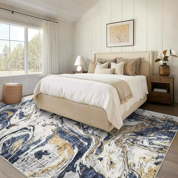 Garvee Area Rug 5'x7' Modern Abstract Rug Washable Non-Slip Stain-Resistant Accent Rugs for Dorm Nursery, Blue