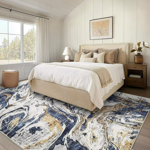 Garvee Area Rug 9'x12' Washable Modern Abstract Rug Non-Shedding Stain-Resistant Accent Rugs Home Decor, Blue