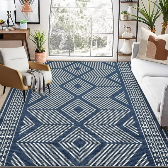Garvee Area Rug 9'x12' Washable Modern Geometric Rug Non-Shedding Stain-Resistant Accent Rugs Home Decor, Blue