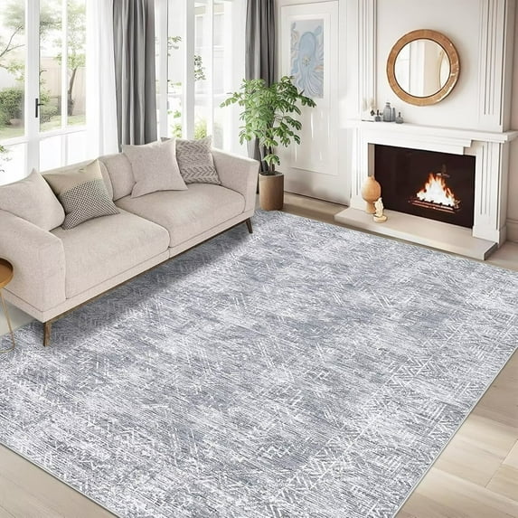 Garvee Area Rug 9'x12' Washable Vintage Geometric Rug Non-Shedding Stain-Resistant Accent Rugs Home Decor, Gray