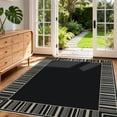 thumbnail image 1 of Garvee Area Rug 9x12ft Bordered Striped Carpet, Stain Resistant Machine Washable Rug Flat Woven Indoor Outdoor Rug with TPR Backing for Patio Balcony Bedroom Living Room, Black, 1 of 7