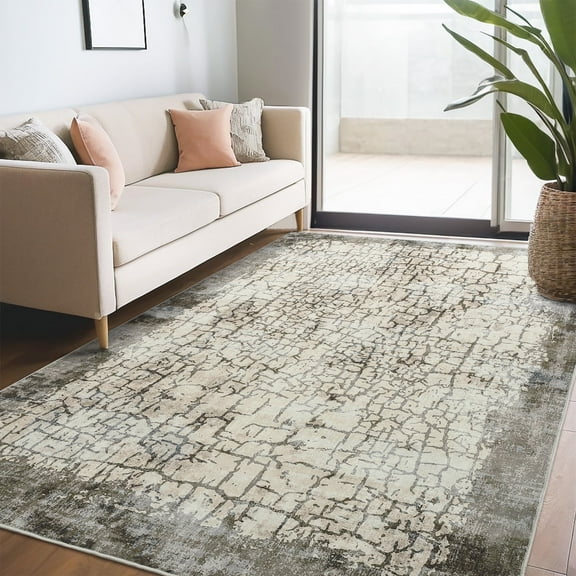 Garvee Modern Abstract Area rug, 8'x10' Washable Rug Non Slip Soft Rug Carpet Stain Resistant Low Pile Distressed Rug for Living Room Bedroom Dining Room, Camel