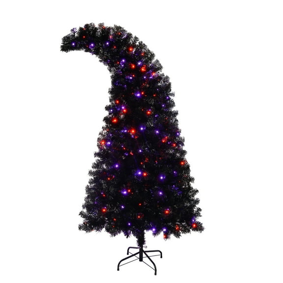Garvee Artificial Black Christmas Tree with LED Lights Pre-Installed Curved Artificial Christmas Tree with 900 Tines for Halloween Christmas Decorate Black 6FT