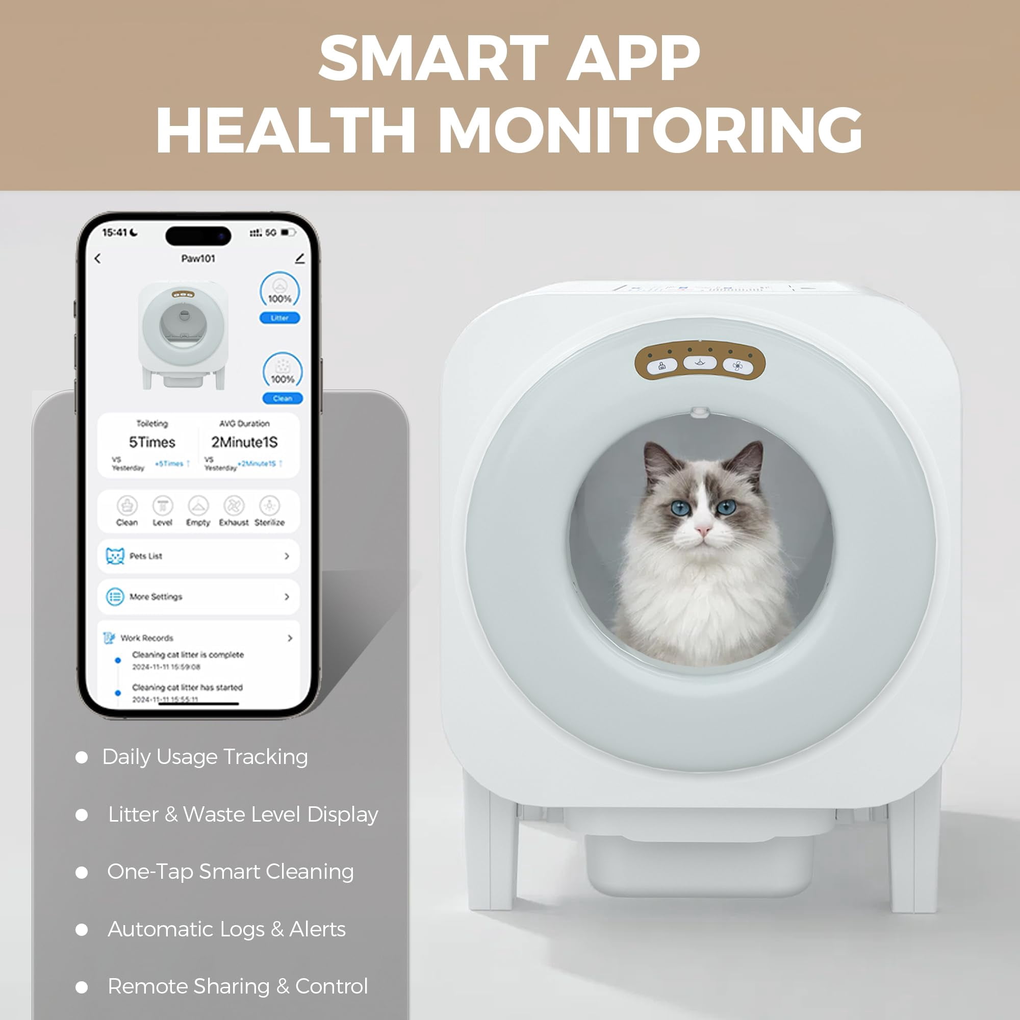 Garvee Automatic Self-Cleaning Cat Litter Box, 68L Large Capacity Robot - Hassle-Free Odor Control - Easy Maintenance - WiFi APP Control - PT103 WiFi Version